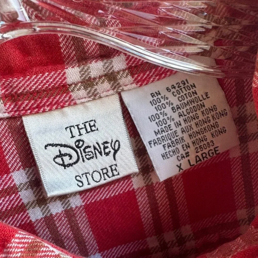 The Disney Store Embroidered Mickey Check Flannel Button Up Shirt Mens Size XL